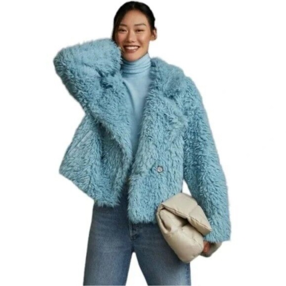 Anthropologie Jackets & Blazers - Glam Anthropologie-Faux Fur Jacket in a beautiful blue.Size M but is oversized.